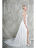 Spaghetti Straps Ivory Lace Chiffon Split Wedding Dress